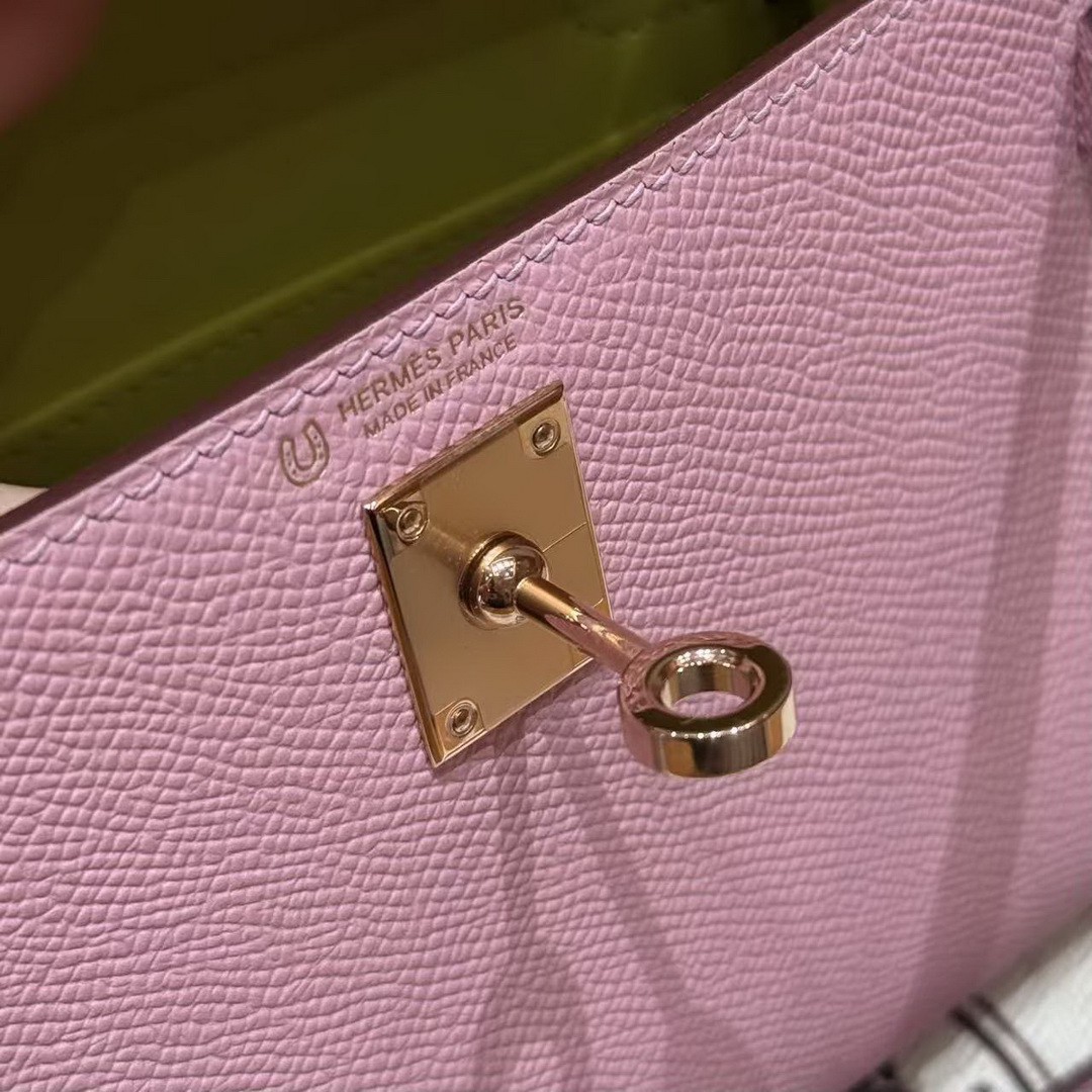 Hermes Kelly Mini 2 19 CM Bag Handmade In Epsom Calfskin Leather Silver Hardware x9 Mauve 2P Cumin - Image 6
