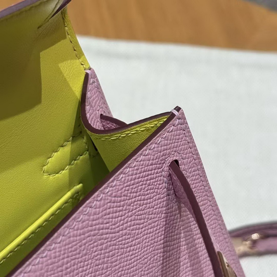 Hermes Kelly Mini 2 19 CM Bag Handmade In Epsom Calfskin Leather Silver Hardware x9 Mauve 2P Cumin - Image 5