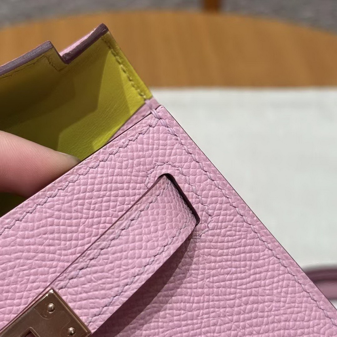 Hermes Kelly Mini 2 19 CM Bag Handmade In Epsom Calfskin Leather Silver Hardware x9 Mauve 2P Cumin - Image 4