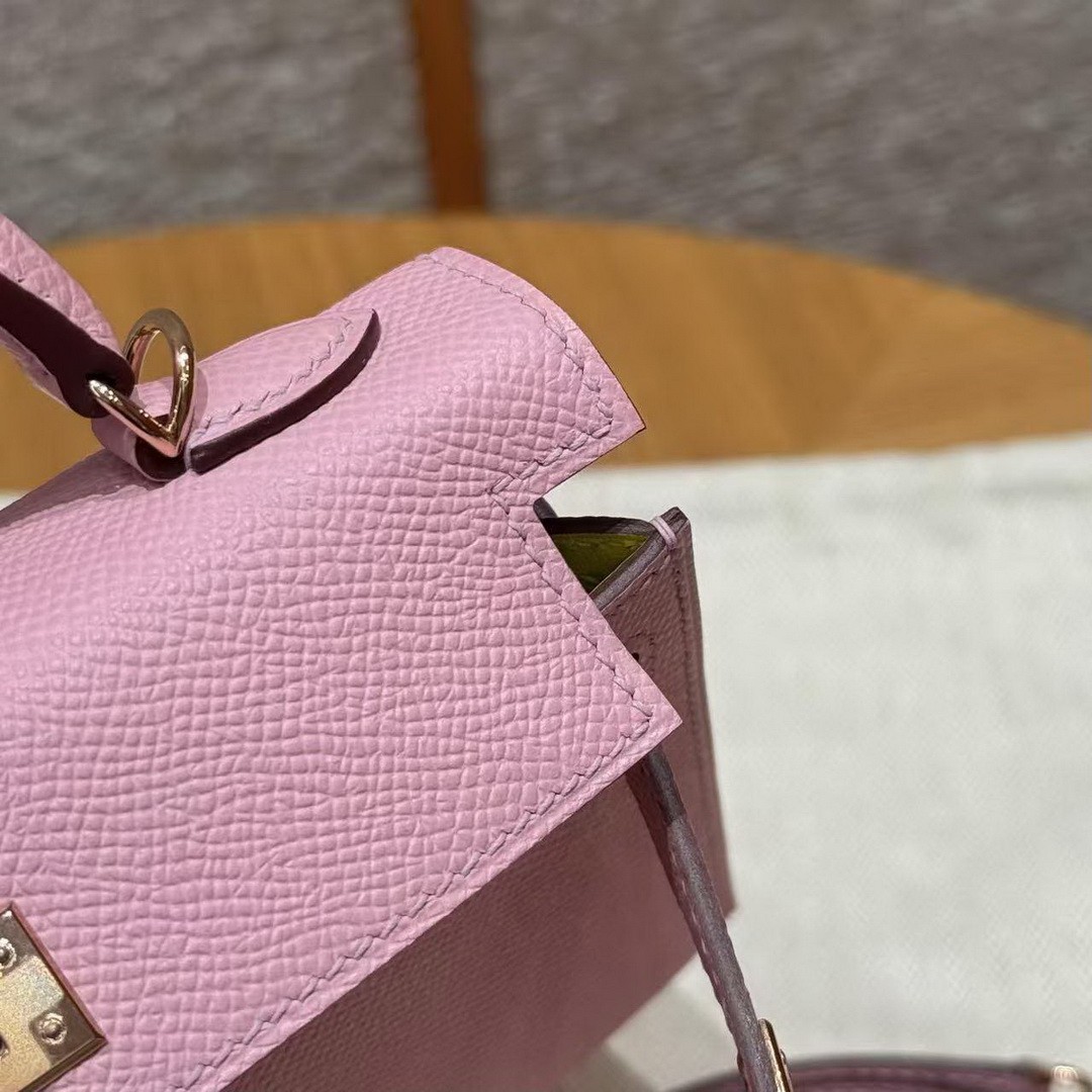 Hermes Kelly Mini 2 19 CM Bag Handmade In Epsom Calfskin Leather Silver Hardware x9 Mauve 2P Cumin - Image 3