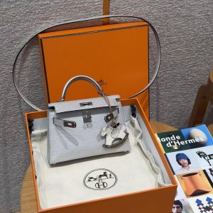 Hermes Kelly Mini 2 19CM Bag Handmade In Chèvre Calfskin Leather Silver Hardware 05 Argent - Image 21
