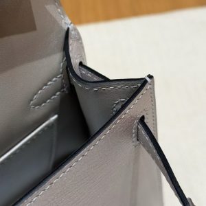 Hermes Kelly Mini 2 19CM Bag Handmade In Chèvre Calfskin Leather Silver Hardware 05 Argent - Image 16