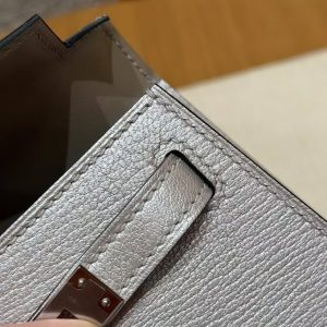 Hermes Kelly Mini 2 19CM Bag Handmade In Chèvre Calfskin Leather Silver Hardware 05 Argent - Image 15