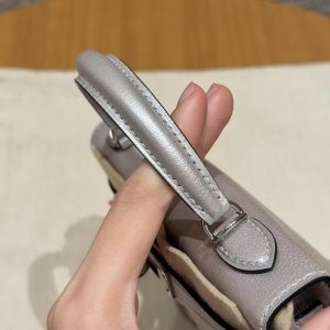 Hermes Kelly Mini 2 19CM Bag Handmade In Chèvre Calfskin Leather Silver Hardware 05 Argent - Image 14