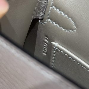 Hermes Kelly Mini 2 19CM Bag Handmade In Chèvre Calfskin Leather Silver Hardware 05 Argent - Image 5