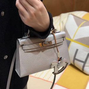 Hermes Kelly Mini 2 19CM Bag Handmade In Chèvre Calfskin Leather Silver Hardware 05 Argent - Image 3