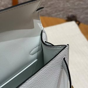 Hermes Kelly Mini 2 19CM Bag Handmade In Chèvre Calfskin Leather Gold Hardware 08 Blue Pale - Image 9