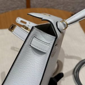 Hermes Kelly Mini 2 19CM Bag Handmade In Chèvre Calfskin Leather Gold Hardware 08 Blue Pale - Image 8