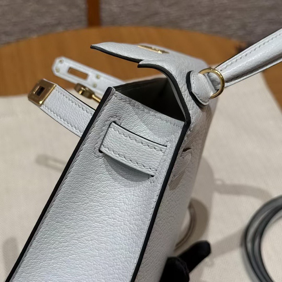 Hermes Kelly Mini 2 19CM Bag Handmade In Chèvre Calfskin Leather Gold Hardware 08 Blue Pale - Image 8