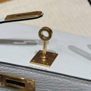 Hermes Kelly Mini 2 19CM Bag Handmade In Chèvre Calfskin Leather Gold Hardware 08 Blue Pale - Image 7