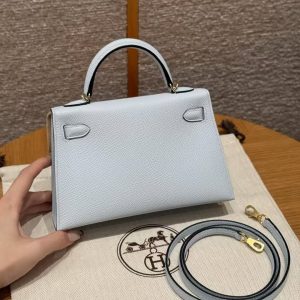 Hermes Kelly Mini 2 19CM Bag Handmade In Epsom Calfskin Leather Gold Hardware 08 Blue Pale - Image 2