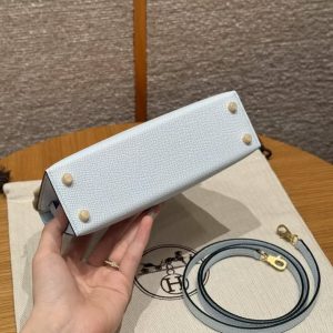 Hermes Kelly Mini 2 19CM Bag Handmade In Epsom Calfskin Leather Gold Hardware 08 Blue Pale - Image 17