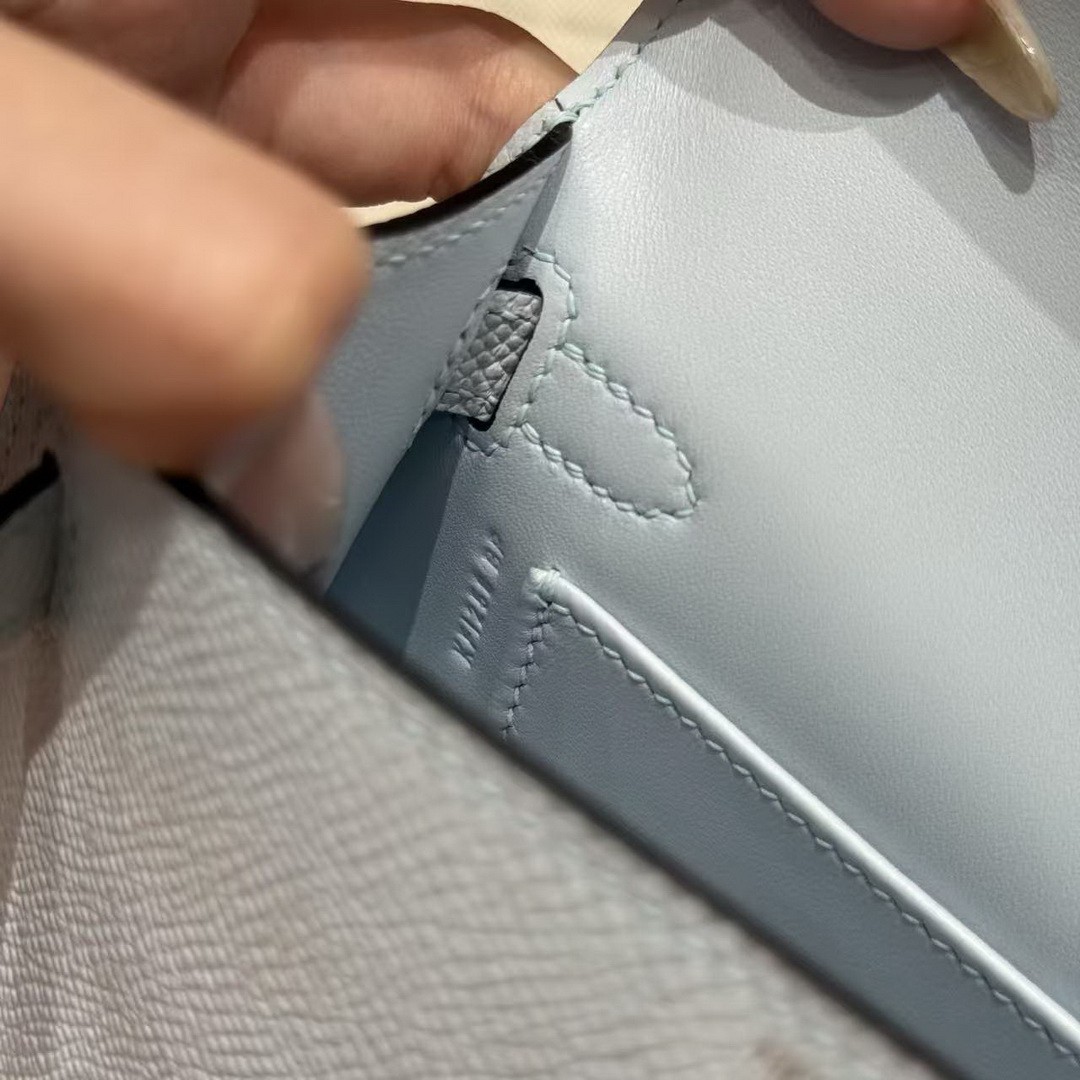 Hermes Kelly Mini 2 19CM Bag Handmade In Epsom Calfskin Leather Gold Hardware 08 Blue Pale - Image 15