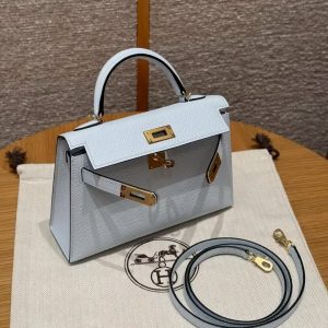 Hermes Kelly Mini 2 19CM Bag Handmade In Epsom Calfskin Leather Gold Hardware 08 Blue Pale - Image 12