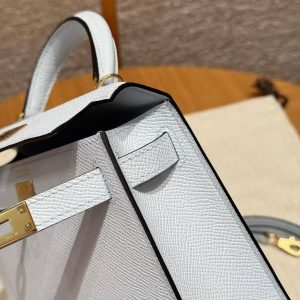 Hermes Kelly Mini 2 19CM Bag Handmade In Epsom Calfskin Leather Gold Hardware 08 Blue Pale - Image 9