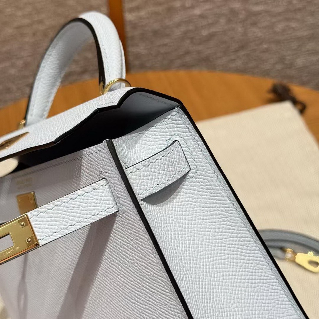 Hermes Kelly Mini 2 19CM Bag Handmade In Epsom Calfskin Leather Gold Hardware 08 Blue Pale - Image 9