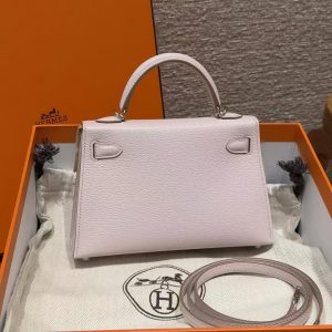 Hermes Kelly Mini 2 19CM Bag Handmade In Chèvre Calfskin Leather Silver Hardware 09 Mauve Pale - Image 2
