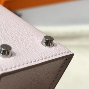 Hermes Kelly Mini 2 19CM Bag Handmade In Chèvre Calfskin Leather Silver Hardware 09 Mauve Pale - Image 16