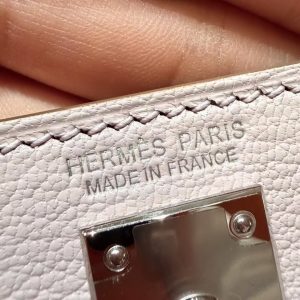 Hermes Kelly Mini 2 19CM Bag Handmade In Chèvre Calfskin Leather Silver Hardware 09 Mauve Pale - Image 9