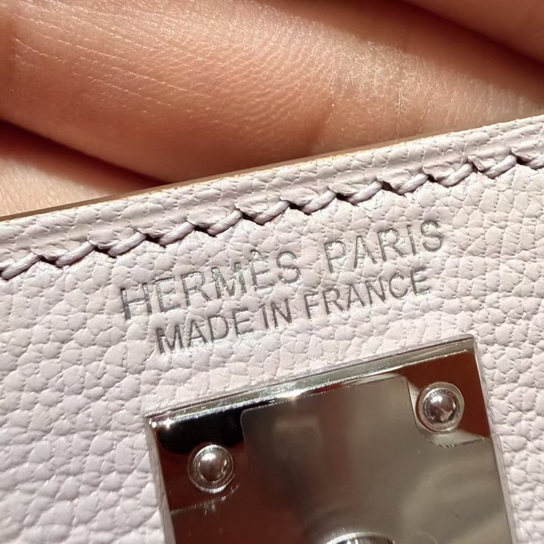Hermes Kelly Mini 2 19CM Bag Handmade In Chèvre Calfskin Leather Silver Hardware 09 Mauve Pale - Image 9