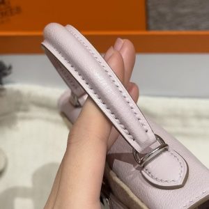 Hermes Kelly Mini 2 19CM Bag Handmade In Chèvre Calfskin Leather Silver Hardware 09 Mauve Pale - Image 6