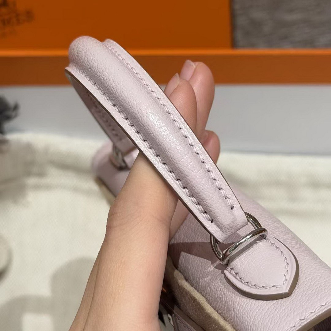 Hermes Kelly Mini 2 19CM Bag Handmade In Chèvre Calfskin Leather Silver Hardware 09 Mauve Pale - Image 6