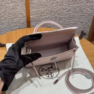 Hermes Kelly Mini 2 19CM Bag Handmade In Matte Alligator Leather from Mississippi Silver Hardware 09 Mauve Pale - Image 16