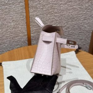 Hermes Kelly Mini 2 19CM Bag Handmade In Matte Alligator Leather from Mississippi Silver Hardware 09 Mauve Pale - Image 8