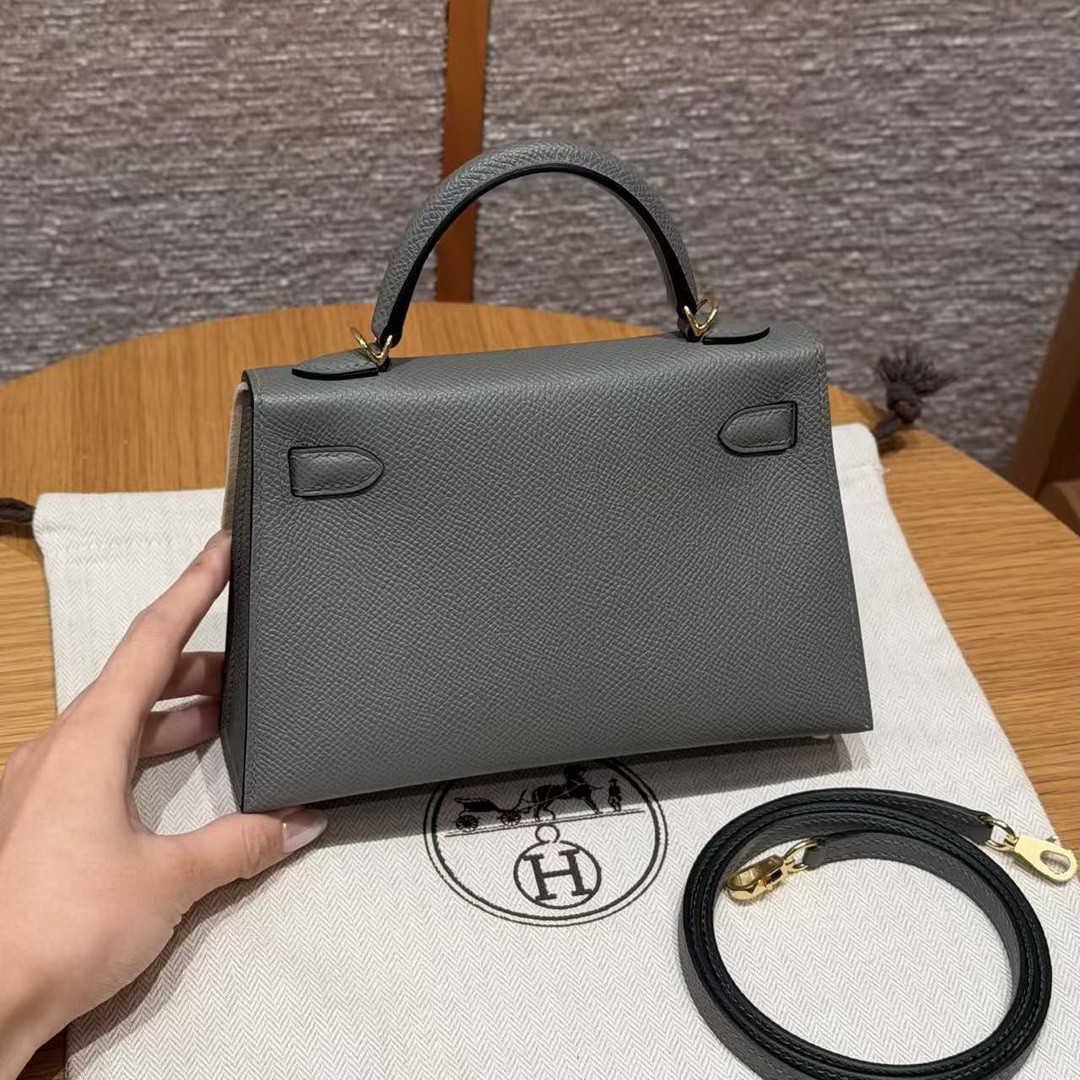 Hermes Kelly Mini 2 19CM Bag Handmade In Epsom Calfskin Leather Gold Hardware 0L Gris Mayer - Image 2