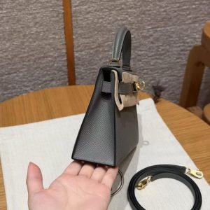 Hermes Kelly Mini 2 19CM Bag Handmade In Epsom Calfskin Leather Gold Hardware 0L Gris Mayer - Image 22