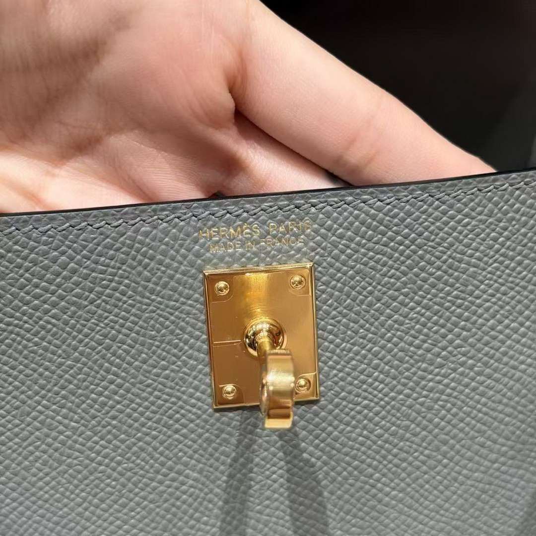 Hermes Kelly Mini 2 19CM Bag Handmade In Epsom Calfskin Leather Gold Hardware 0L Gris Mayer - Image 19