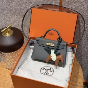 Hermes Kelly Mini 2 19CM Bag Handmade In Epsom Calfskin Leather Gold Hardware 0L Gris Mayer - Image 15