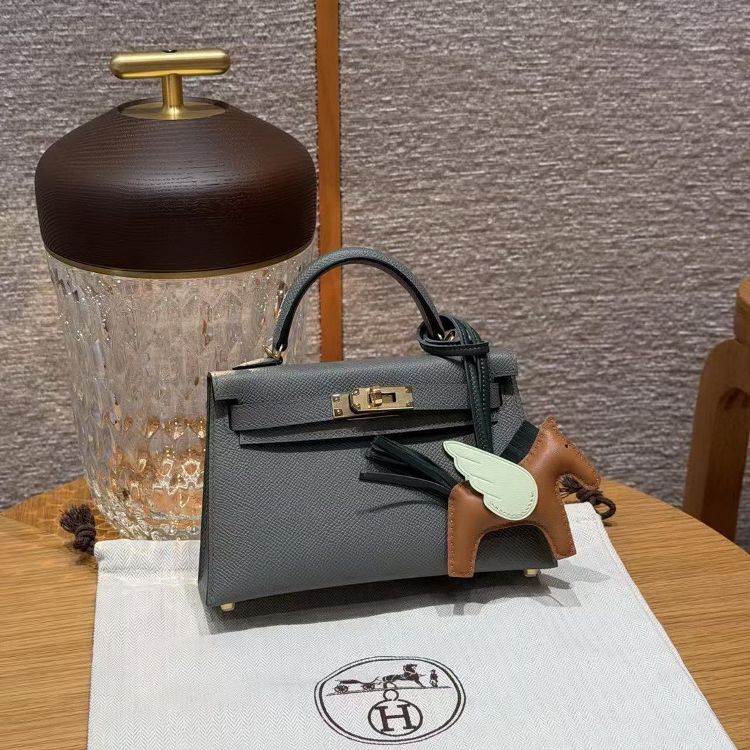 Hermes Kelly Mini 2 19CM Bag Handmade In Epsom Calfskin Leather Gold Hardware 0L Gris Mayer - Image 14