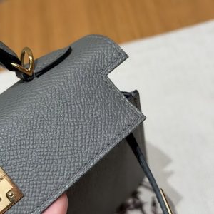 Hermes Kelly Mini 2 19CM Bag Handmade In Epsom Calfskin Leather Gold Hardware 0L Gris Mayer - Image 11
