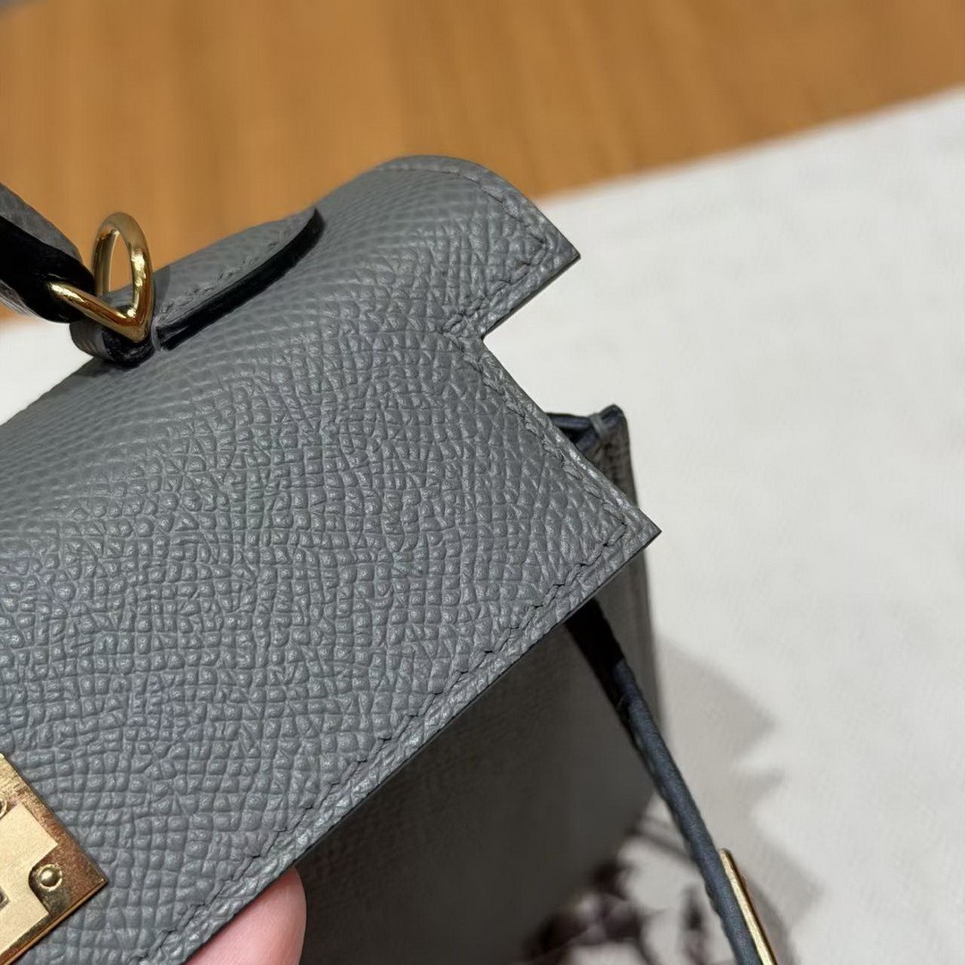 Hermes Kelly Mini 2 19CM Bag Handmade In Epsom Calfskin Leather Gold Hardware 0L Gris Mayer - Image 11