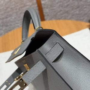 Hermes Kelly Mini 2 19CM Bag Handmade In Epsom Calfskin Leather Gold Hardware 0L Gris Mayer - Image 9