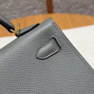 Hermes Kelly Mini 2 19CM Bag Handmade In Epsom Calfskin Leather Gold Hardware 0L Gris Mayer - Image 8