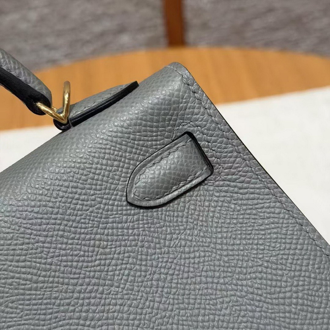 Hermes Kelly Mini 2 19CM Bag Handmade In Epsom Calfskin Leather Gold Hardware 0L Gris Mayer - Image 8