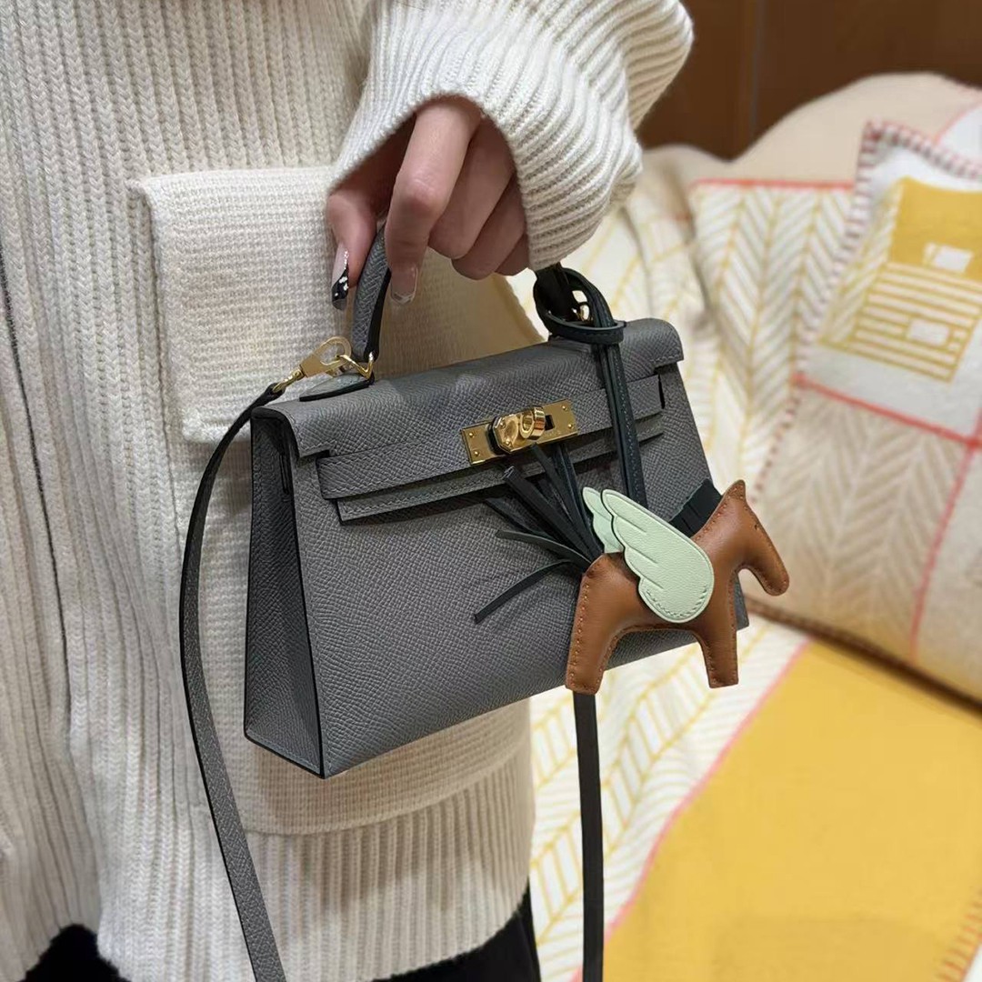 Hermes Kelly Mini 2 19CM Bag Handmade In Epsom Calfskin Leather Gold Hardware 0L Gris Mayer - Image 5