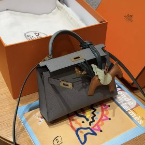 Hermes Kelly Mini 2 19CM Bag Handmade In Epsom Calfskin Leather Gold Hardware 0L Gris Mayer - Image 3