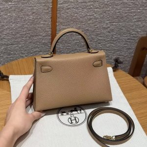 Hermes Kelly Mini 2 19CM Bag Handmade In Epsom Calfskin Leather Gold Hardware 0M Chai - Image 2