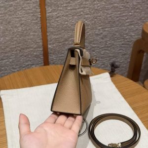 Hermes Kelly Mini 2 19CM Bag Handmade In Epsom Calfskin Leather Gold Hardware 0M Chai - Image 19