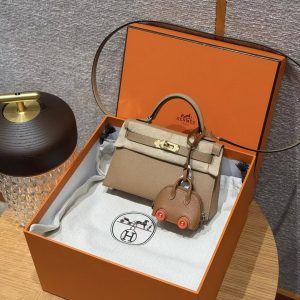 Hermes Kelly Mini 2 19CM Bag Handmade In Epsom Calfskin Leather Gold Hardware 0M Chai - Image 13