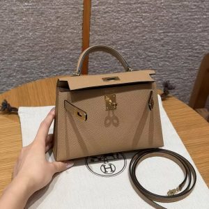 Hermes Kelly Mini 2 19CM Bag Handmade In Epsom Calfskin Leather Gold Hardware 0M Chai - Image 12