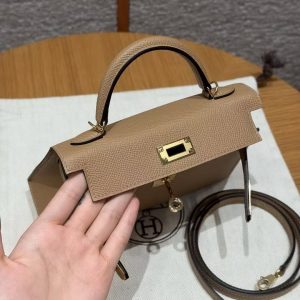 Hermes Kelly Mini 2 19CM Bag Handmade In Epsom Calfskin Leather Gold Hardware 0M Chai - Image 11