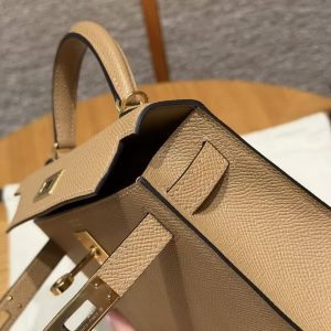 Hermes Kelly Mini 2 19CM Bag Handmade In Epsom Calfskin Leather Gold Hardware 0M Chai - Image 9