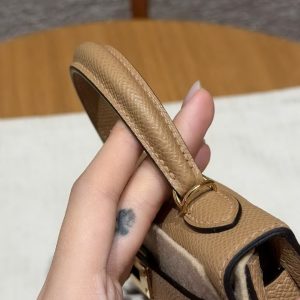 Hermes Kelly Mini 2 19CM Bag Handmade In Epsom Calfskin Leather Gold Hardware 0M Chai - Image 6