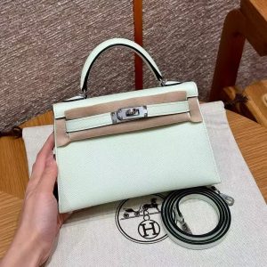 Hermes Kelly Mini 2 19CM Bag Handmade In Epsom Calfskin Leather Silver Hardware 0S Vert Fizz