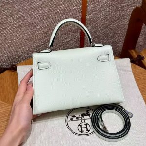 Hermes Kelly Mini 2 19CM Bag Handmade In Epsom Calfskin Leather Silver Hardware 0S Vert Fizz - Image 2