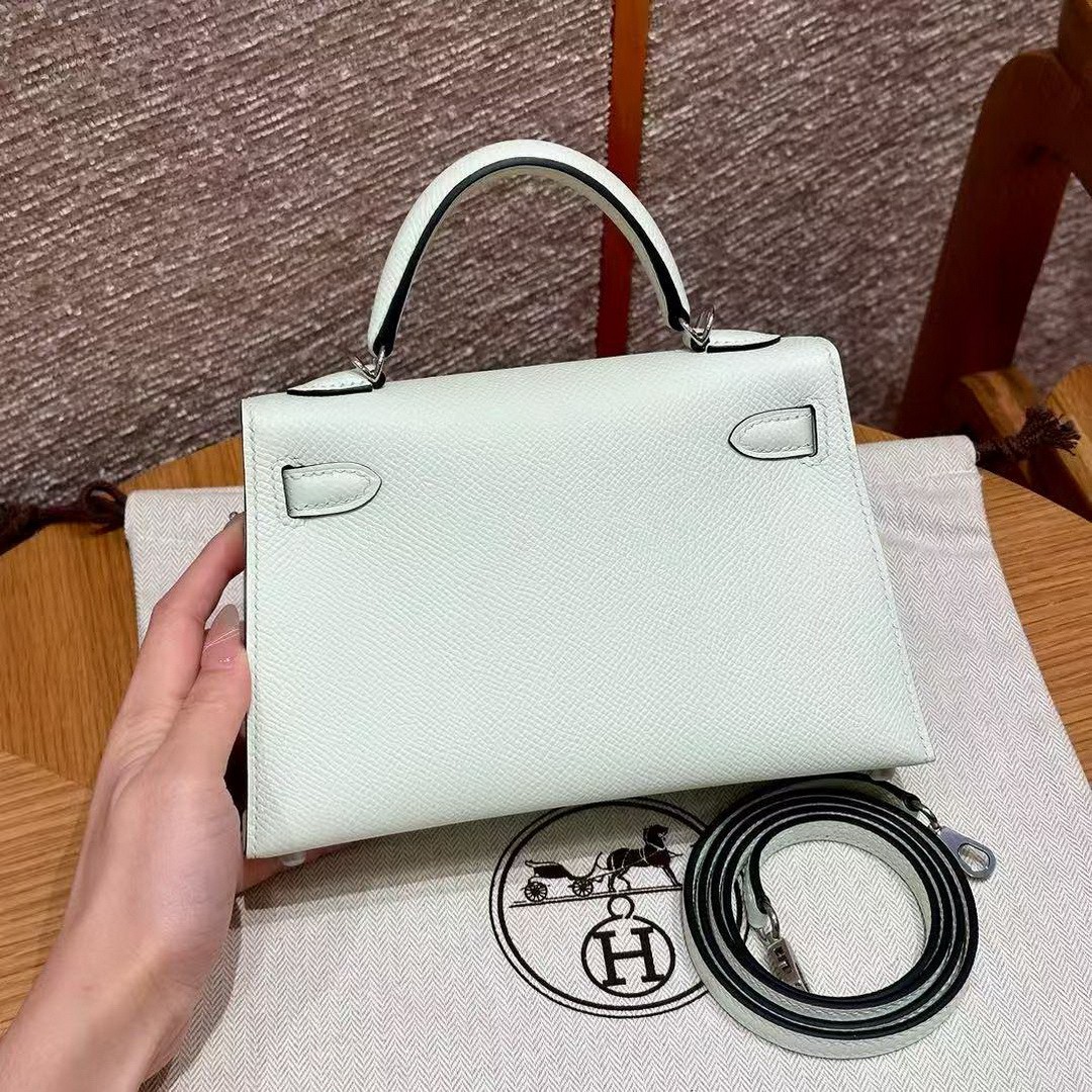 Hermes Kelly Mini 2 19CM Bag Handmade In Epsom Calfskin Leather Silver Hardware 0S Vert Fizz - Image 2